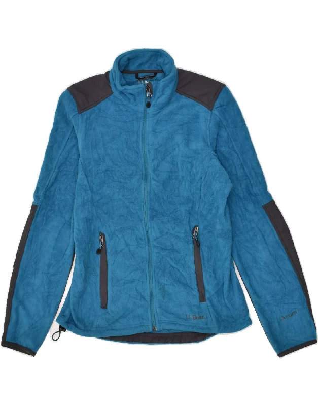 L.L.BEAN Womens Fleece Jacket UK 6 XS Blue Colourblock Polyester Cotton Fabric Linen Fabric Terry Fabric