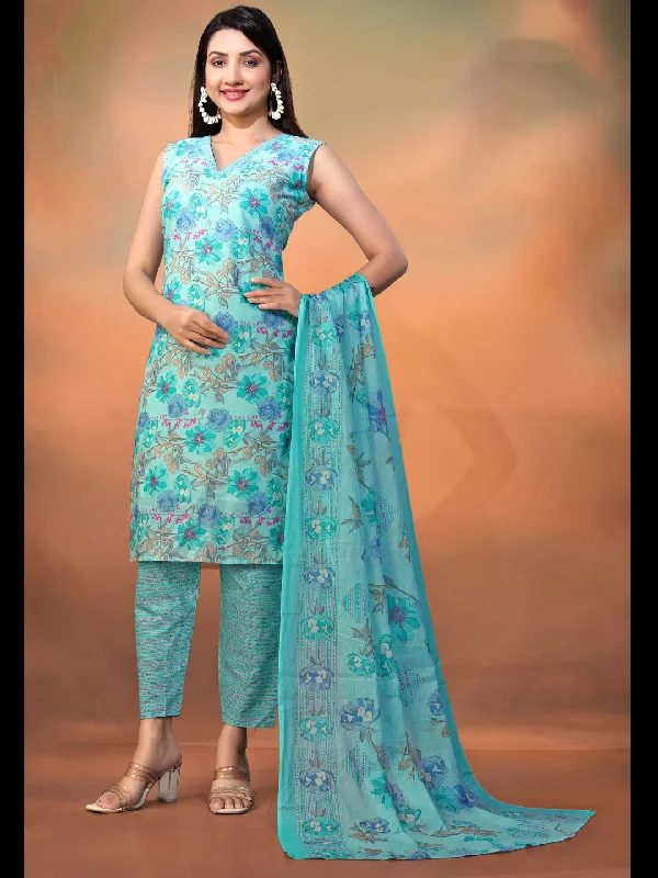 Blue Attractive Looking Pant Suit With Designer Foil Printed Work Elegant High-Waist Pants