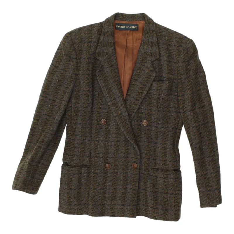 Emporio Armani Womens Brown Wool Double Breasted Blazer Jacket | Designer VTG V-Neck Jacket Boat Neck Jacket Square Neck Jacket