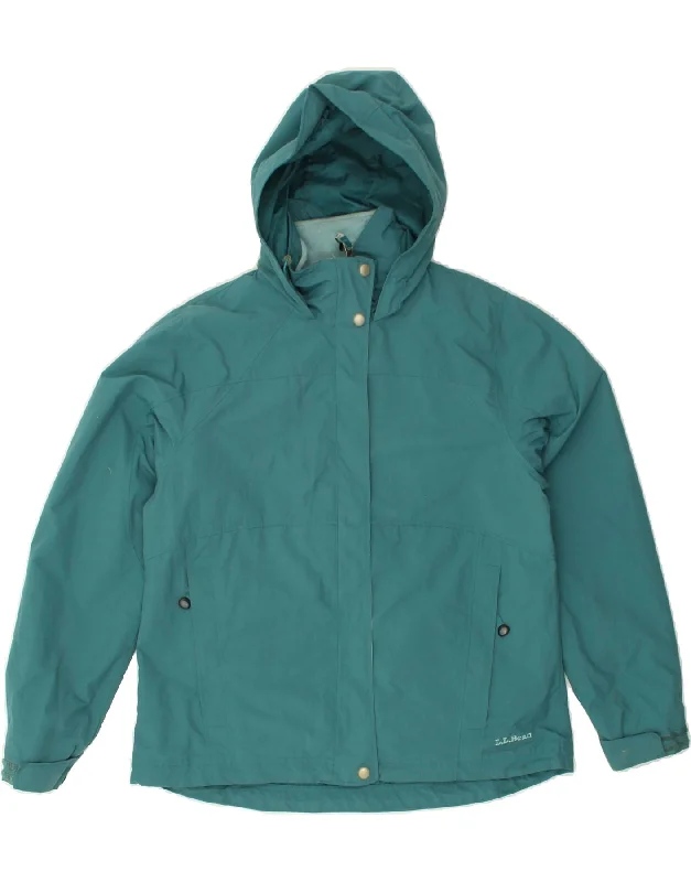 L.L.BEAN Womens Hooded Windbreaker Jacket UK 14 Medium Green Polyester Elasticated Jacket Padded Jacket Insulated Jacket
