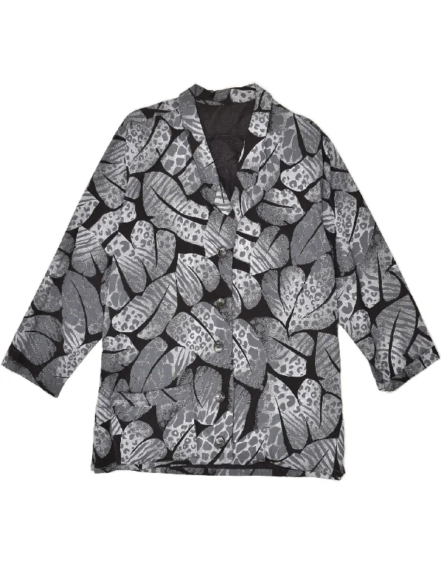 VINTAGE Womens 5 Button Blazer Jacket UK 18 XL Grey Floral Insulated Jacket Fitted Jacket Loose Jacket