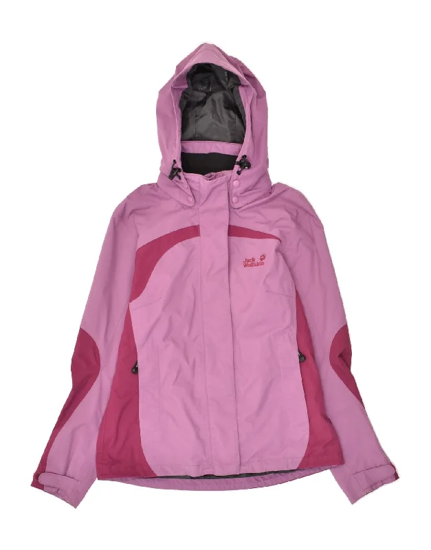 JACK WOLFSKIN Womens Loose Fit Hooded Rain Jacket UK 10 Small Pink Chenille Jacket Brocade Jacket Lace Jacket