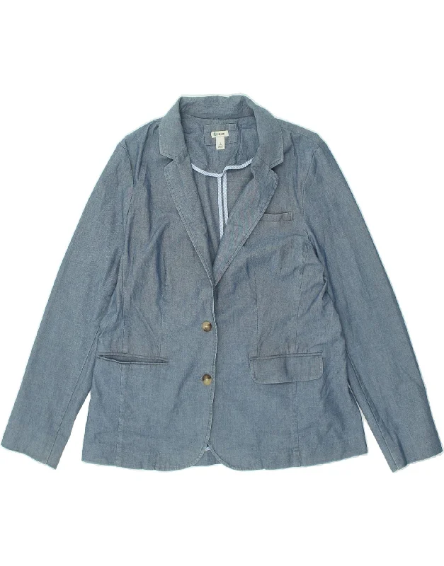 L.L.BEAN Womens 2 Button Blazer Jacket UK 16 Large Blue Cotton Zippered Jacket Buttoned Jacket Snapped Jacket
