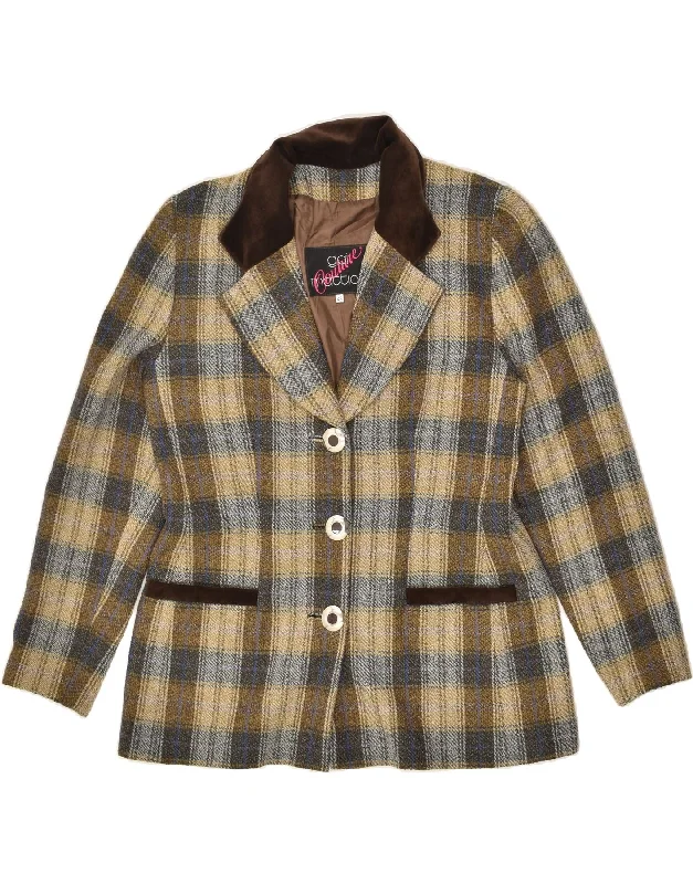 GAI MATTIOLO Womens 3 Button Blazer Jacket IT 48 XL Brown Check Wool Herringbone Jacket Checkered Jacket Solid Jacket