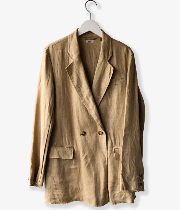 nowos/LINEN JACKET(BEIGE) Front Pockets Side Pockets Patch Pockets