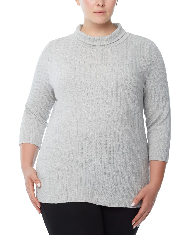 Jones New York Plus Size Cable Knit Mock Neck Sweater Herringbone Houndstooth Plaid