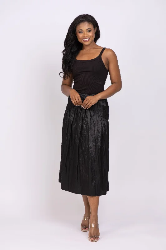 Vince Tiered Smock Skirt in Black linen skirt light