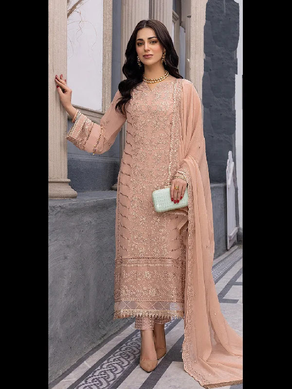 Peach Traditional Designer Semi-Stitched Pant Suit With Embroidery Work Casual Skinny Fit Pants