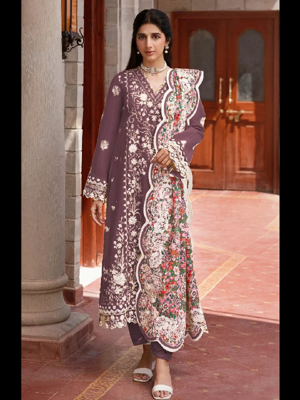 Purple Traditional Designer Semi-Stitched Pant Suit With Embroidery Work Fashionable Button-Up Pants