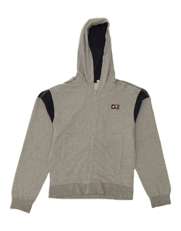 LOTTO Womens Zip Hoodie Sweater UK 14 Medium Grey Colourblock Terry Terry Cloth Terry Knit