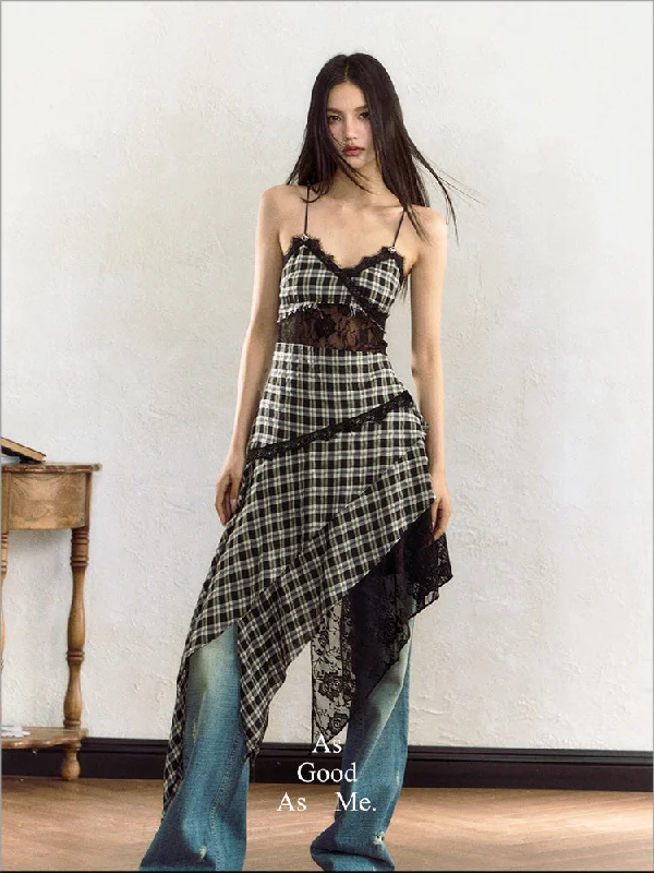 Waist Lace Plaid Camisole Dress AGM0068 Tunics Sophisticated sleek
