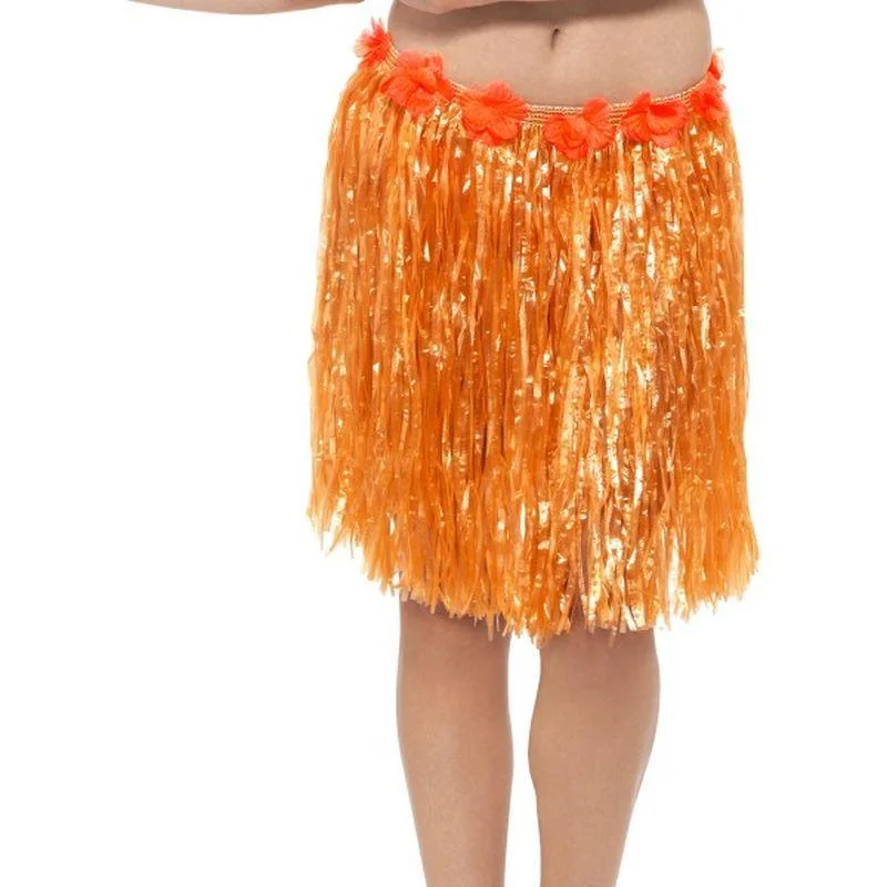Hawaiian Hula Skirt With Flowers Adult Neon Orang wool skirt warm