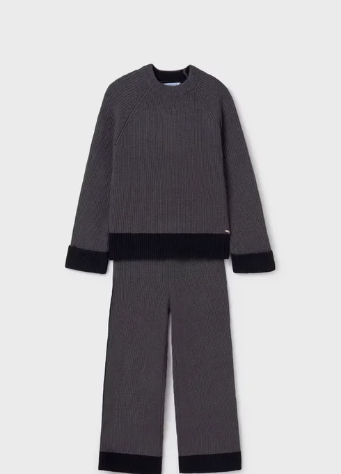 7554 Mayoral Tween/Teen Girls Knit Sweater and Pants Set - Charcoal Soft Cozy Warm