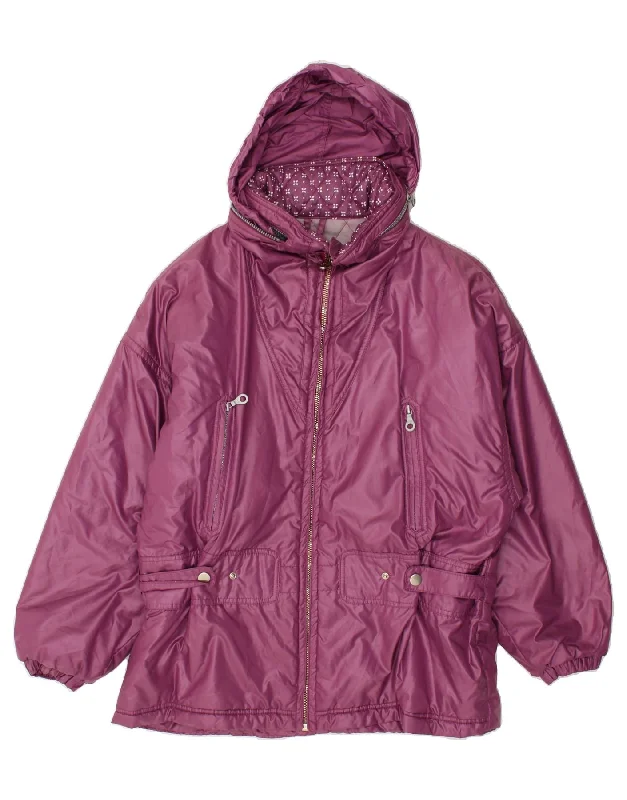 BELFE & BELFE Womens Hooded Rain Jacket IT 46 Large Purple Nylon Jersey Jacket Tulle Jacket Batik Jacket