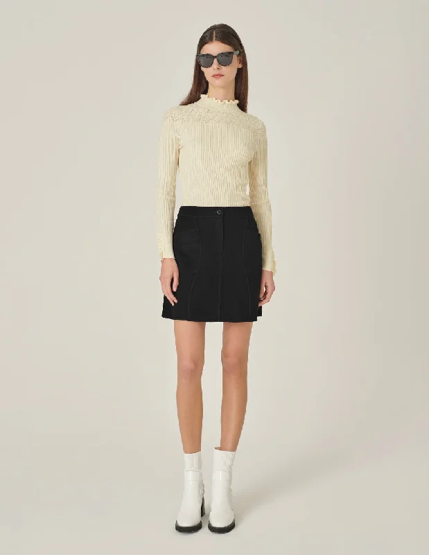MARYLING Black Curved Split Mini Skirt relaxed fit skirt