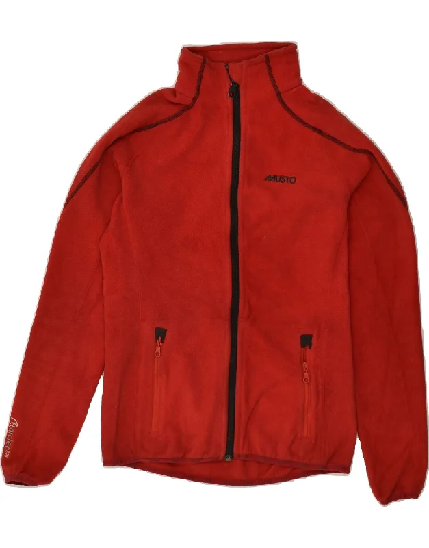 MUSTO Womens Graphic Fleece Jacket UK 8 Small Red Polyester Print Jacket Jacquard Jacket Embroidered Jacket