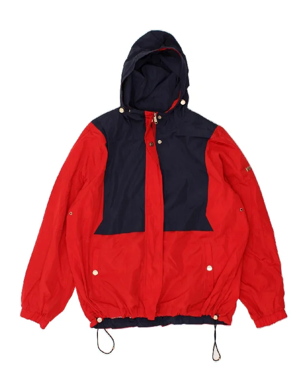 MICHAEL KORS Womens Hooded Rain Jacket UK 18 XL Red Colourblock Polyester Chenille Jacket Brocade Jacket Lace Jacket
