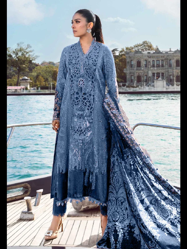 Blue Classy Designer Semi-Stitched Pant Suit With Embroidery Work Elegant Palazzo Trousers