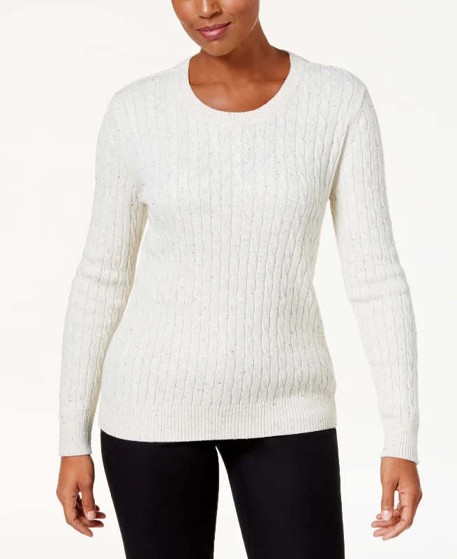 Karen Scott Cotton Cable Knit Sweater Denim Fabric Leather Fabric Suede Fabric