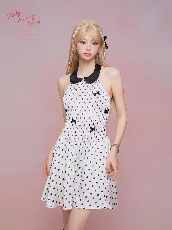 Halter Neck Back Open Dot Pattern Dress GIF0048 Tunics Versatile stylish