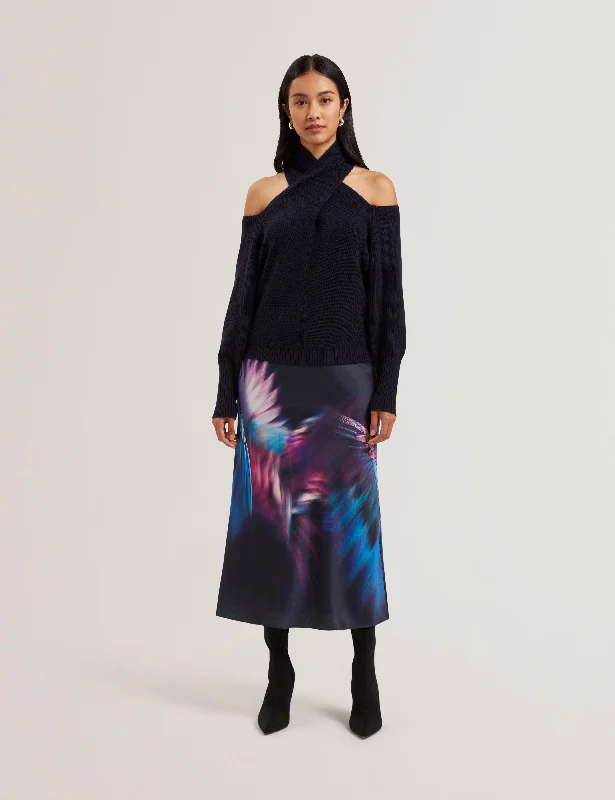 Elanaa Cut Out Detail Knit Sweater Navy Oversized Loose Flowy