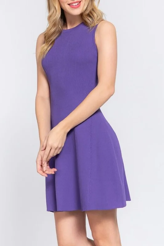 Women's Sleeveless Mini Dresses Solid A-Line Sweater Dress Glossy Satin Silk