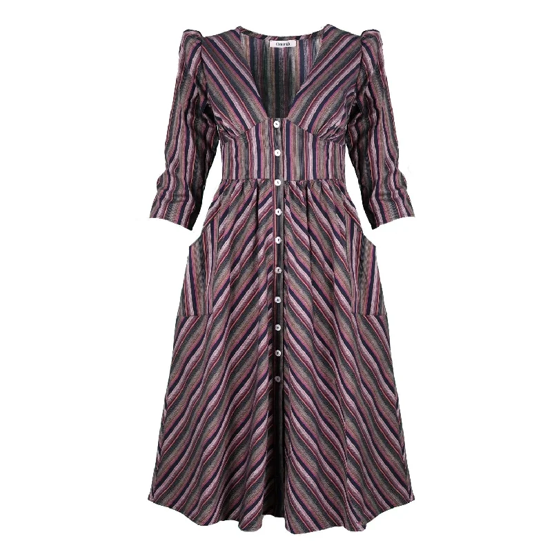 Antonia Dress / Plum Woven Stripe Cotton Tunics Office stylish