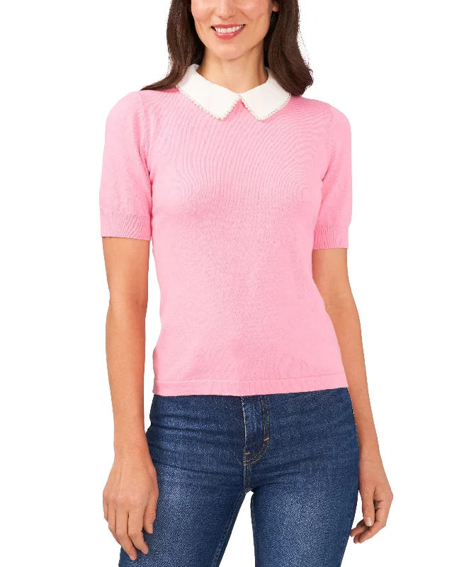 Cece Petite Embellished Collar Sweater Anti-Pilling Anti-Shrink Durable