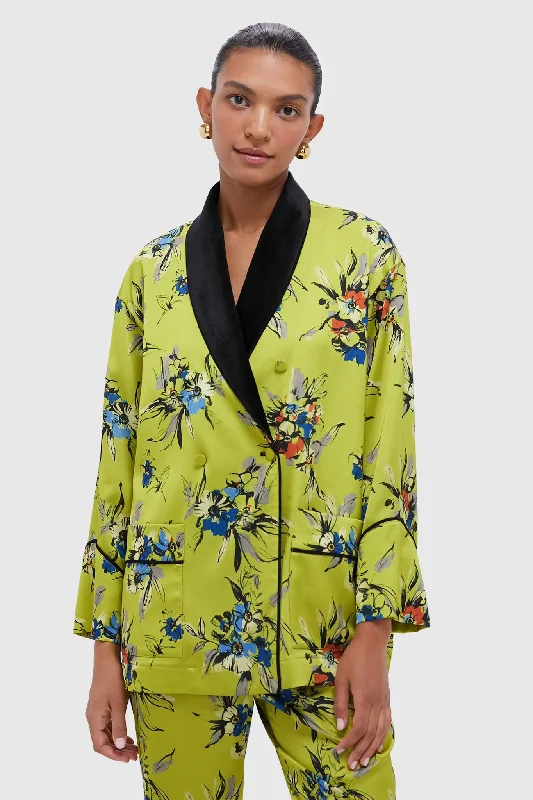 Pear Liqueur Smoking Jacket A-Line Jacket Boat Neck Shawl Collar