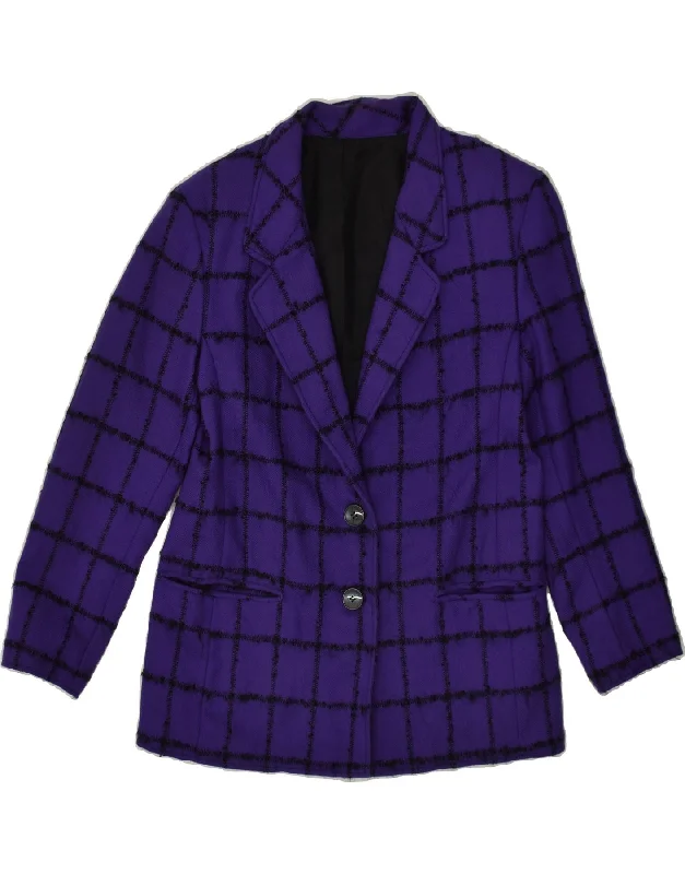 VINTAGE Womens 2 Button Blazer Jacket UK 14 Medium Purple Check Wool Jacket Cashmere Jacket Tweed Jacket