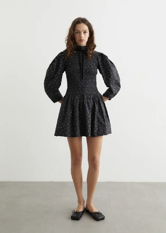 Printed Cotton Mini Smock Dress Tunics Luxurious premium