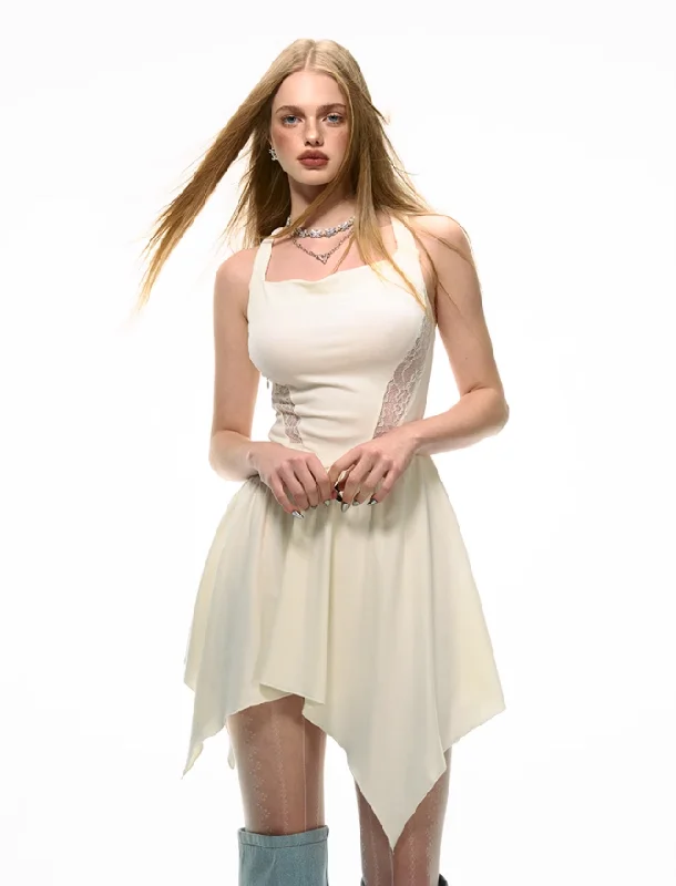 Curved Suspender Irregular Splicing Dress VVO0040 Boatneck Modish Everyday