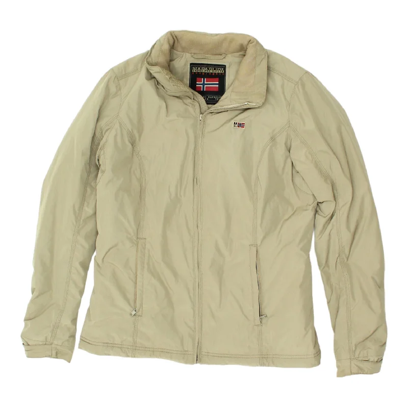 Napapijri Womens Beige Polyester Quilted Jacket | Vintage Outdoors Designer VTG One-Shoulder Jacket Off-the-Shoulder Jacket Asymmetrical Jacket