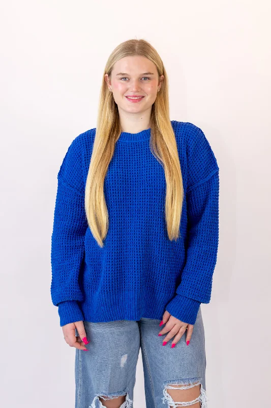 Biance Oversized Sweater | Royal Blue Denim Fabric Leather Fabric Suede Fabric