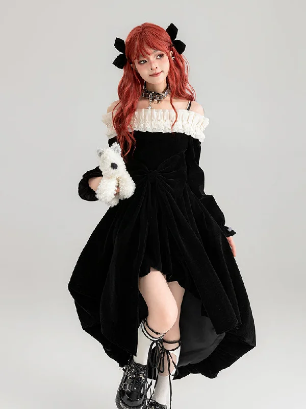Ruffled Open Shoulder High End Tail Dress KEI0037 Tunics Ceremony elegant
