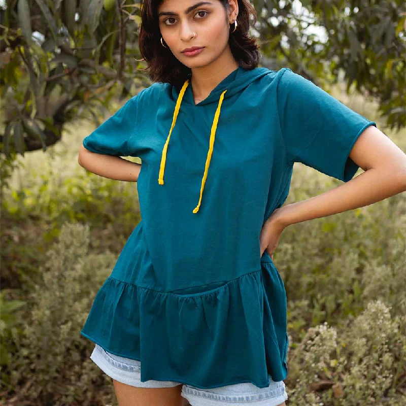 Amanakku Relaxed Fit Hoodie Tunic With Pocket Hoodie with Puffed Sleeves Voluminous Trendy