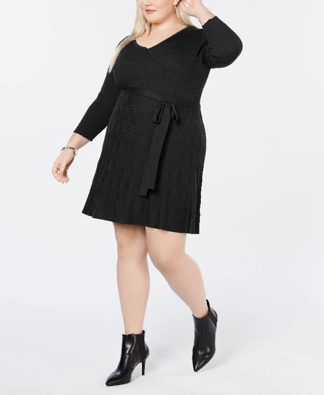 NY Collection Plus Size Fit Flare Sweater Dress Boat Neck Shawl Collar Notched Collar