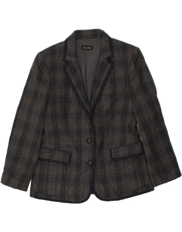 MASSIMO DUTTI Womens 2 Button Blazer Jacket IT 44 Medium Grey Check Cotton Fleece Jacket Down Jacket Parka