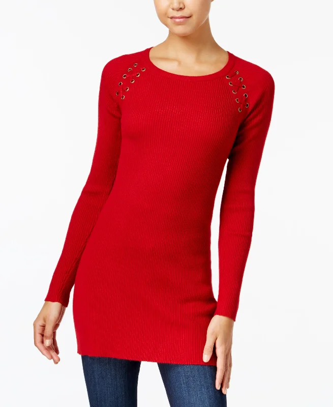 Bcx Juniors Ribbed Lace Up Tunic Sweater Collared Crew Neck Turtle Neck