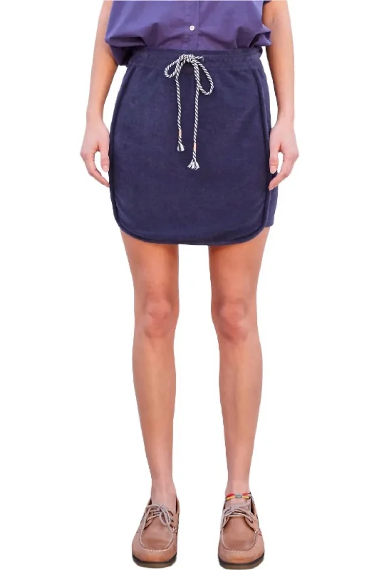 Dolphin Hem Skirt In Deep Sea Navy denim skirt casual