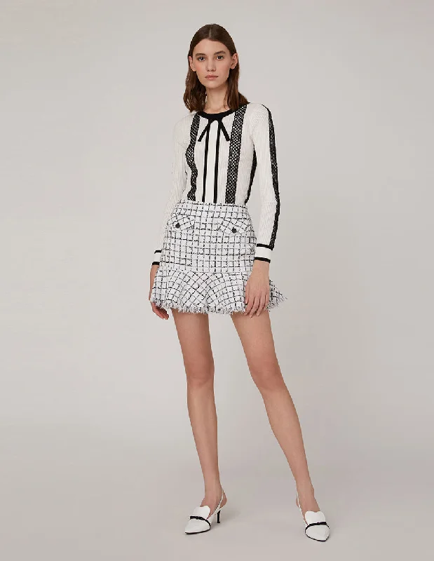 MARYLING CHECKED TWEED MINI SKIRT linen skirt breathable
