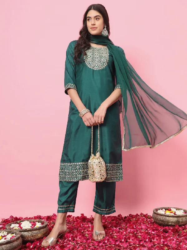 Green Premium Designer Pant Suit With Embroidery Work Comfortable Cargo Pants