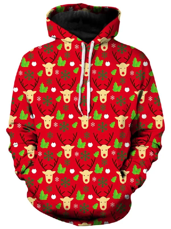 Reindeer Turn Up Unisex Hoodie Zip Hoodie Drawstring Kangaroo Pocket