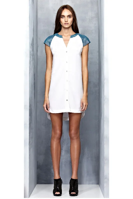 South Hampton Silk Dress & Blue Leather  - SAMPLE Tunics Ceremony elegant
