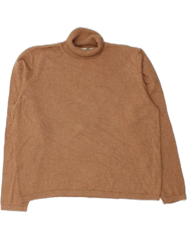 ORVIS Womens Longline Roll Neck Jumper Sweater UK 16 Large Brown Cotton Herringbone Houndstooth Plaid