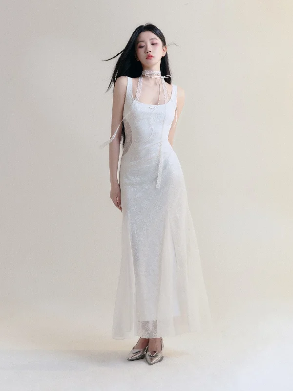 White Romantic Lace Hollow Design Fishtail Dress FRA0172 Tunics Trendy modern