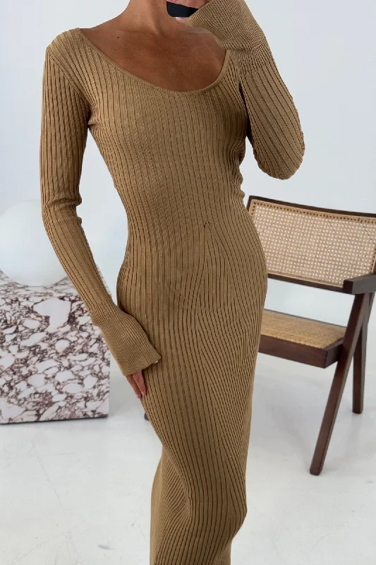 Boston Ribbed Dress Stone Turtleneck Neckline Stylish