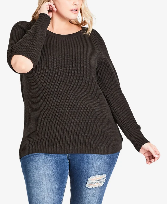 Trendy Plus Size Elbow Cutout Sweater Stretchy Elastic Breathable