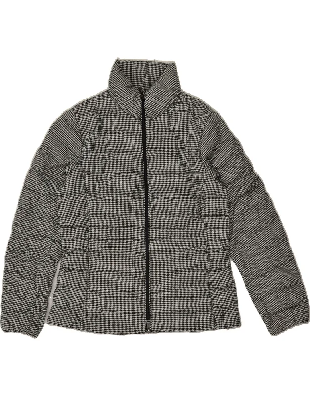 MASSIMO DUTTI Womens Padded Jacket UK 14 Large Black Houndstooth Fleece Jacket Down Jacket Feather Jacket