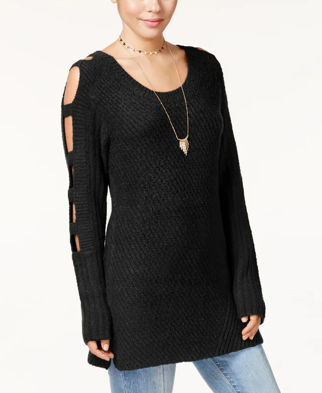 Almost Famous Juniors Ladder Sleeve Sweater Front Pockets Side Pockets Patch Pockets